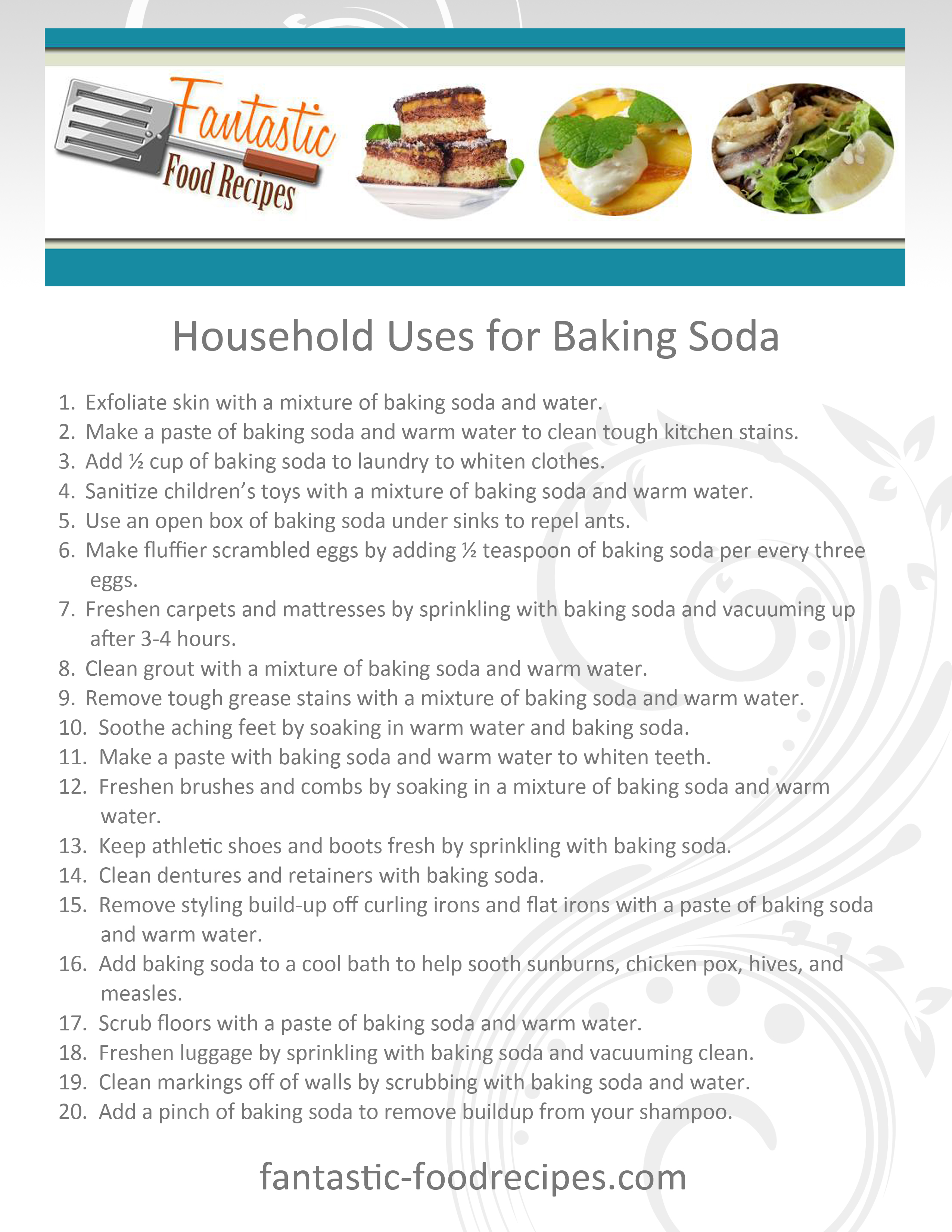 Household Uses for Baking Soda<p><!-- Google Ads Injected by Adsense Explosion 1.1.5 --><div class="adsxpls" id="adsxpls1" style="padding:7px; display: block; margin-left: auto; margin-right: auto; text-align: center;"><!-- AdSense Plugin Explosion num: 1 --><script type="text/javascript"><!--

google_ad_client = "pub-0699383648386361"; google_alternate_color = "FFFFFF";
google_ad_width = 234; google_ad_height = 60; google_ad_format = "234x60_as";
google_ad_type = "text_image";
google_ad_channel ="2528992444"; google_color_border = "336699";
google_color_link = "0000FF"; google_color_bg = "FFFFFF";
google_color_text = "000000"; google_color_url = "008000";
google_ui_features = "rc:6"; //--></script>
<script type="text/javascript" src="http://pagead2.googlesyndication.com/pagead/show_ads.js"></script></div></p>