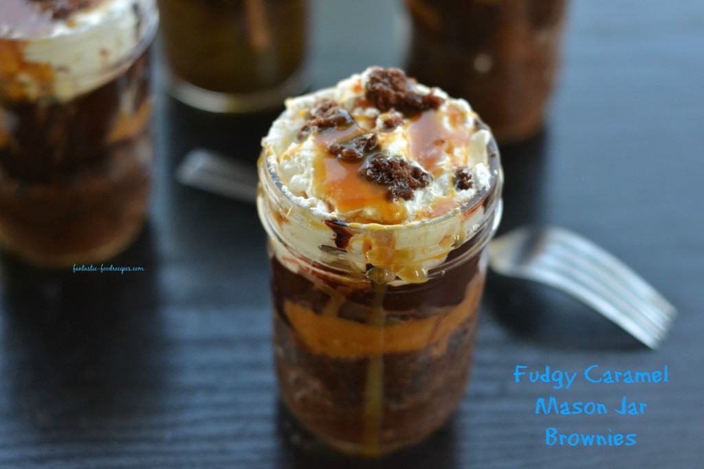 fugdy caramel mason jar brownies