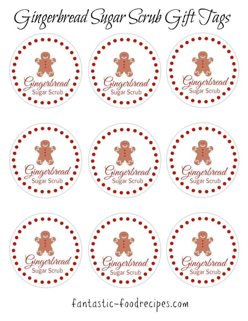 GIngerbread Sugar Scrub- Free Printable Jar Topper Gift Tags