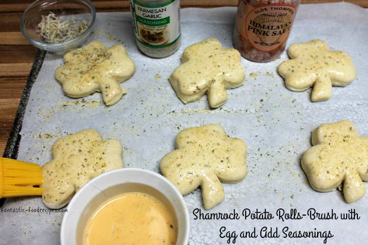 Shamrock Potato Rolls- Brush with Egg and Add Seasonings